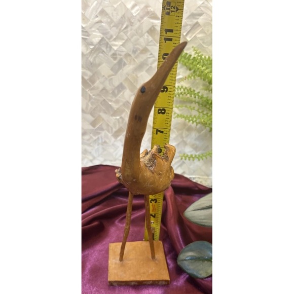 Wood bird figurine, burl‎ wood sculpture, wooden stork or crane figure - Picture 12 of 13